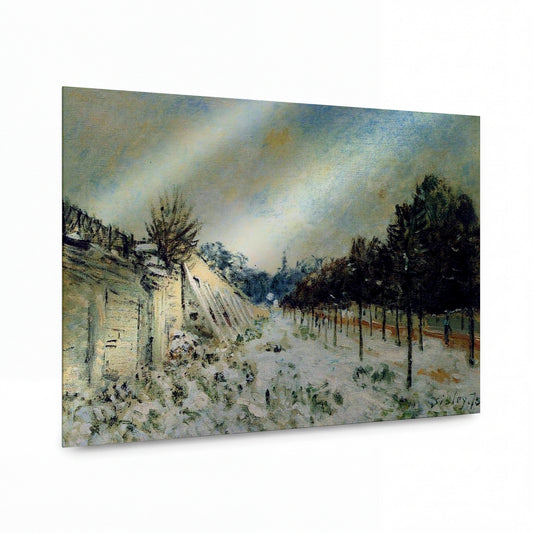 Obraz Alfred Sisley — Snow at Marly-le-Roi — reprodukce na kovovém panelu s vysokým leskem — reprodukce na kovovém panelu s vysokým leskem