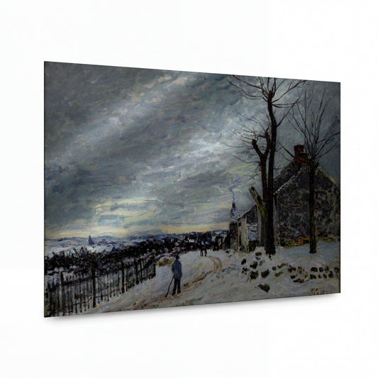Obraz Alfred Sisley — Snowy Weather at Veneux-Nadon — reprodukce na kovovém panelu s vysokým leskem — reprodukce na kovovém panelu s vysokým leskem
