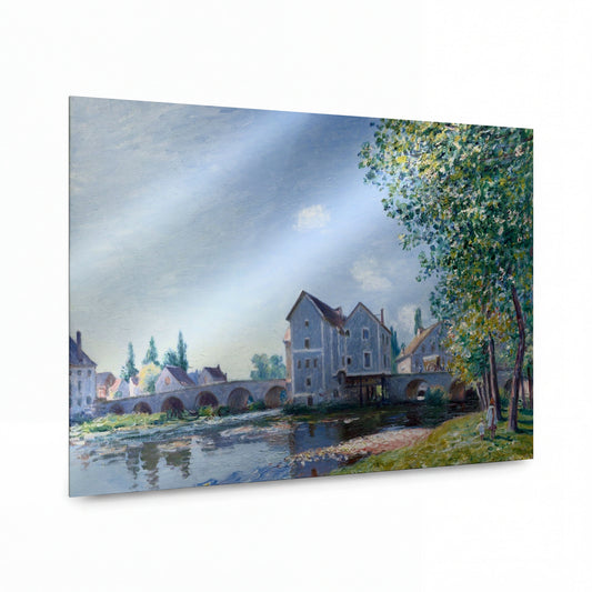 Obraz Alfred Sisley — The Bridge of Moret, Morning Effect — kovový obraz na hliníkovém panelu — kovový obraz na hliníkovém panelu