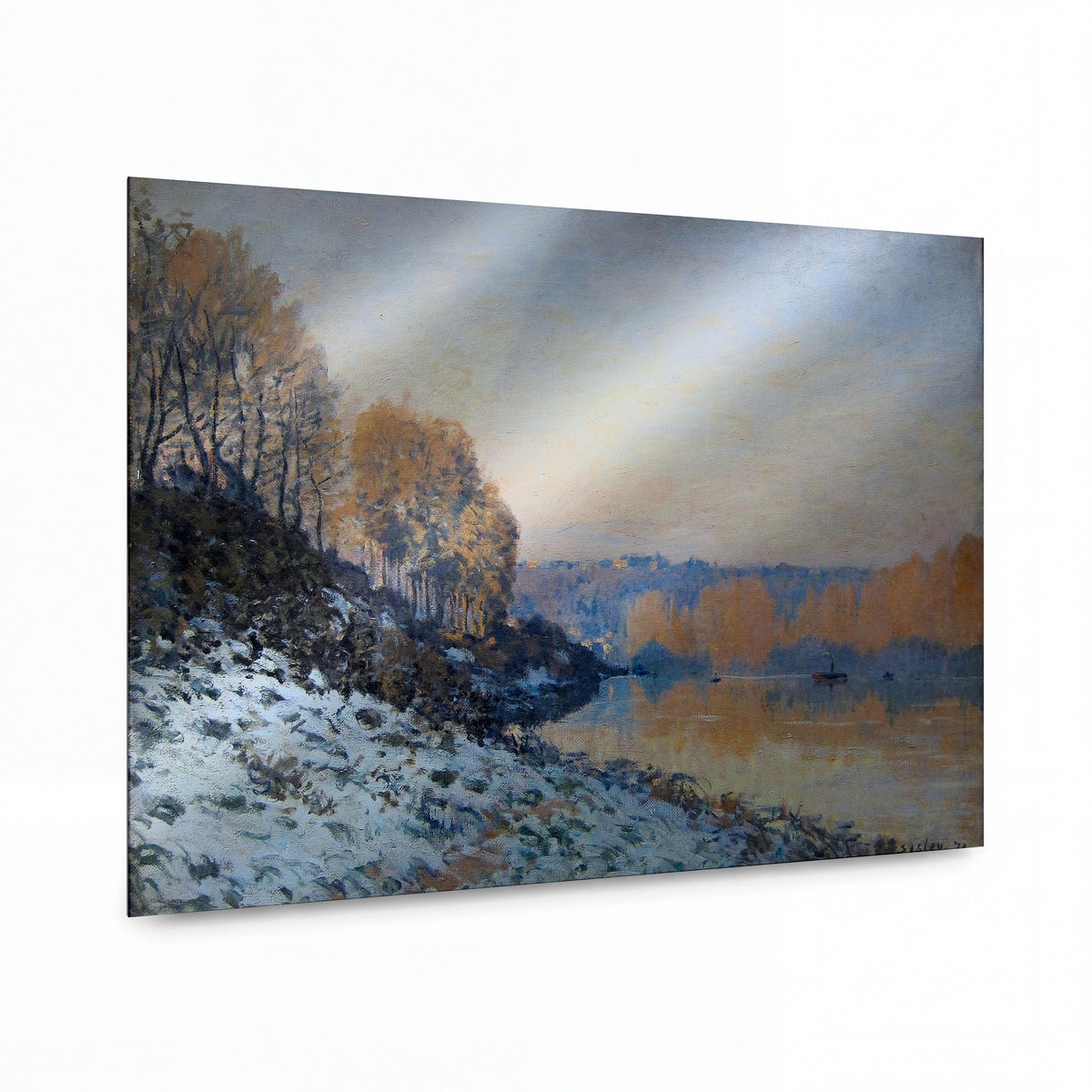 Obraz Alfred Sisley — Sjena u Bougival v zimě — luxusní reprodukce na kovu — luxusní reprodukce na kovu