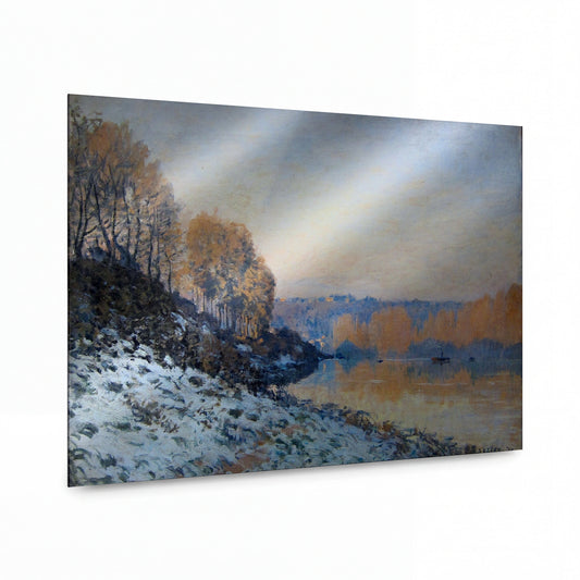Obraz Alfred Sisley — Sjena u Bougival v zimě — luxusní reprodukce na kovu — luxusní reprodukce na kovu