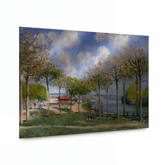 Obraz Alfred Sisley — The Seine at Bougival — umělecký kovový obraz s vysokým leskem — umělecký kovový obraz s vysokým leskem