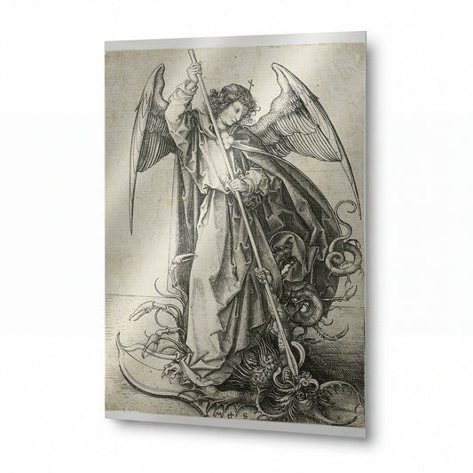 Obraz Albrecht Dürer — Svatý Michal bojující s drakem — umělecký kovový obraz s vysokým leskem