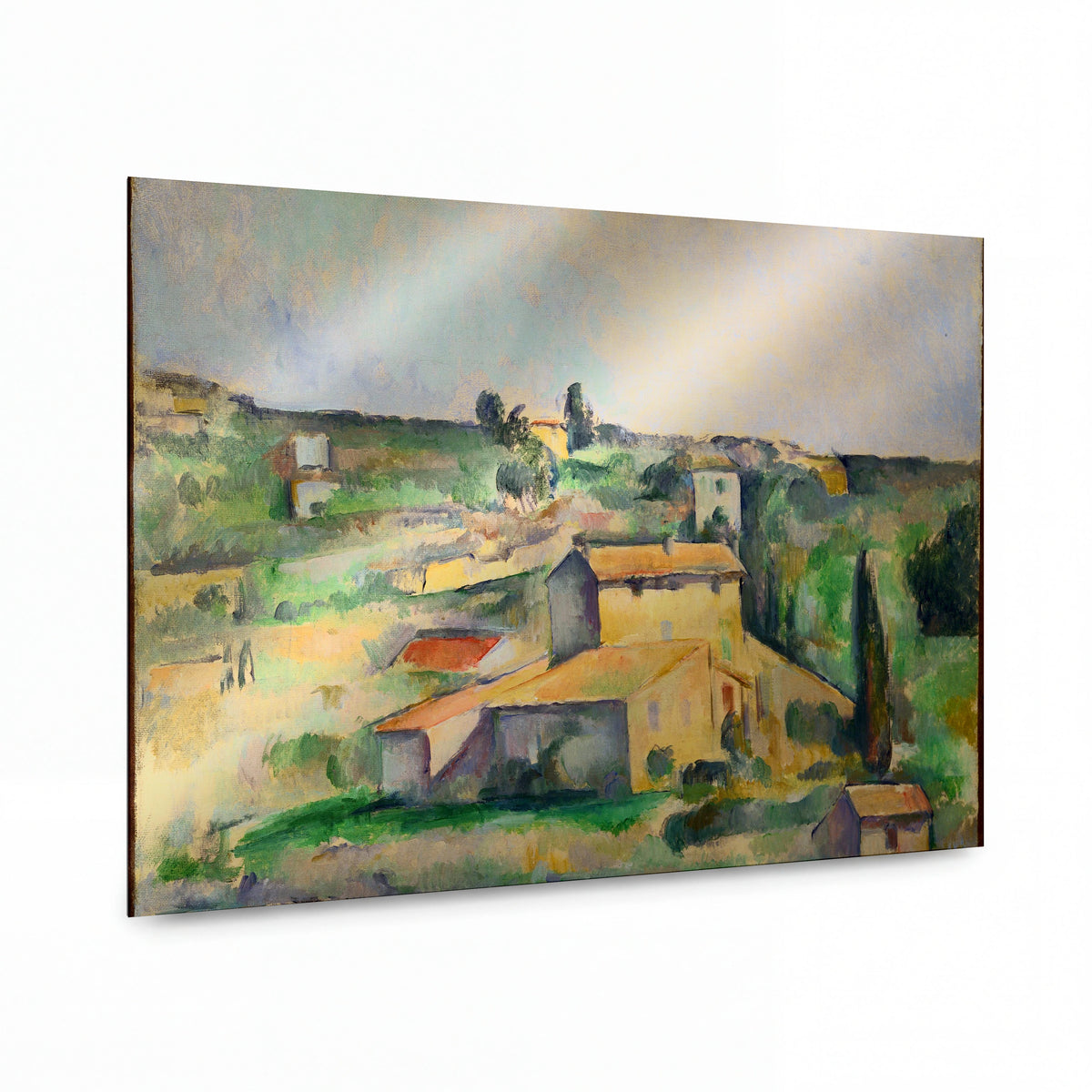 Obraz Paul Cézanne — Fields at Bellevue — reprodukce na kovovém panelu s vysokým leskem