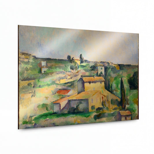 Obraz Paul Cézanne — Fields at Bellevue — reprodukce na kovovém panelu s vysokým leskem