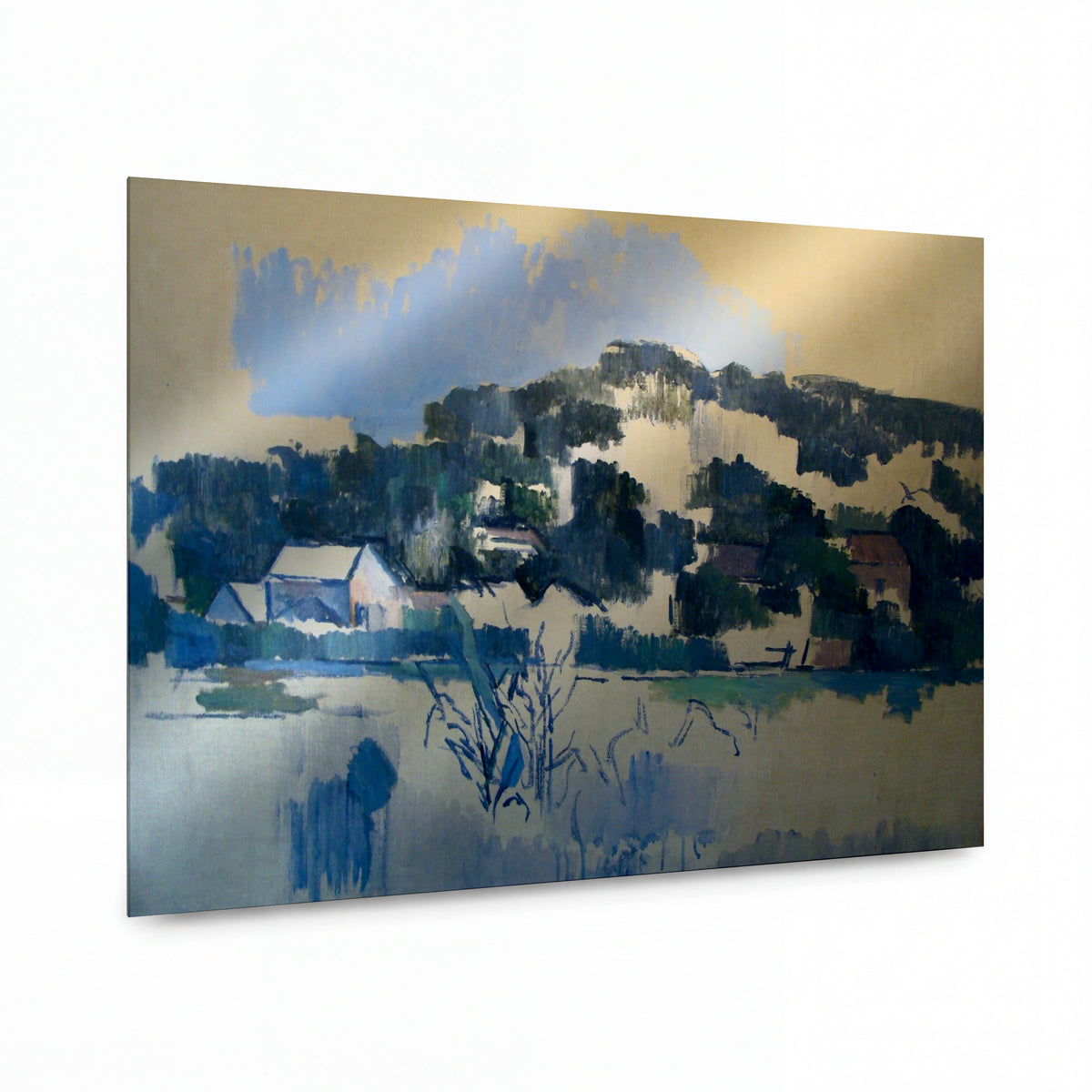 Obraz Paul Cézanne — Houses on the Hill — kovový obraz s vysokým leskem — kovový obraz s vysokým leskem