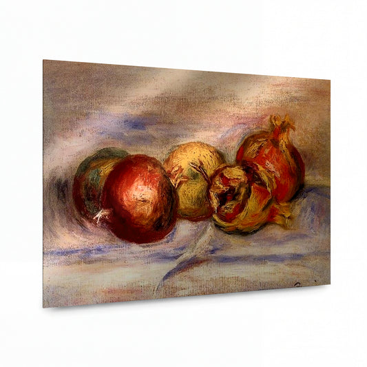 Obraz Pierre-Auguste Renoir — Tři granátová jablka a dvě jablka — reprodukce na lesklém hliníkovém panelu