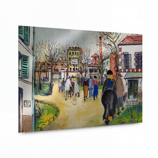 Obraz Maurice Utrillo — Figures in the Court of Hospital at Ivry — reprodukce na lesklém hliníkovém panelu