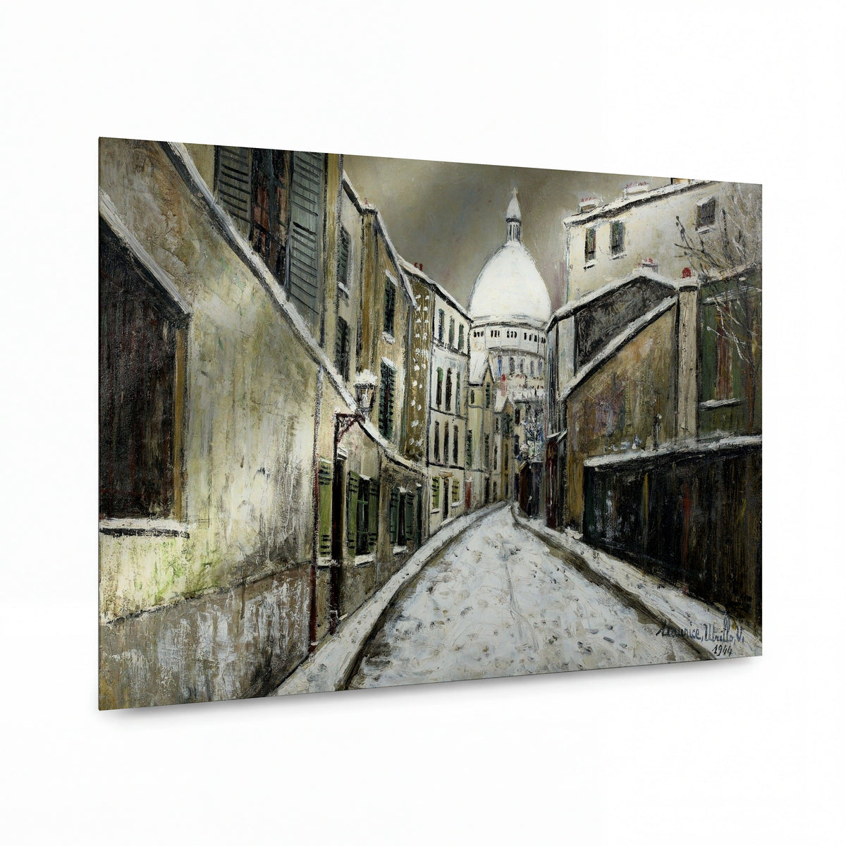 Obraz Maurice Utrillo — Saint-Rustique Street under Snow — luxusní reprodukce na kovu — luxusní reprodukce na kovu