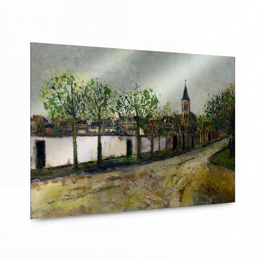 Obraz Maurice Utrillo — The Church and Street in Montmagny — umělecký kovový obraz s vysokým leskem — umělecký kovový obraz s vysokým leskem