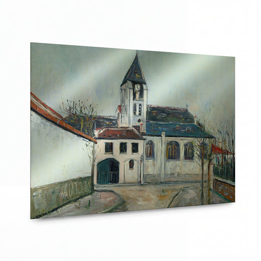 Obraz Maurice Utrillo — The Church Groslay — luxusní reprodukce na kovu — luxusní reprodukce na kovu