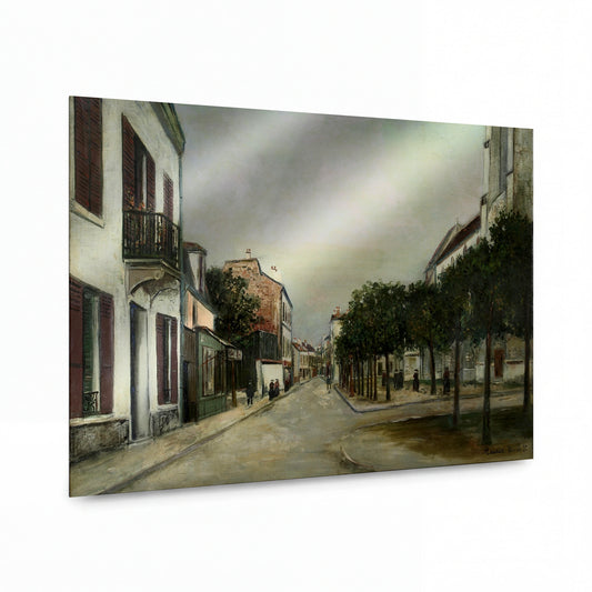 Obraz Maurice Utrillo — The Moutier Street and the Mairie Square at Villejuif — lesklý kovový obraz — lesklý kovový obraz