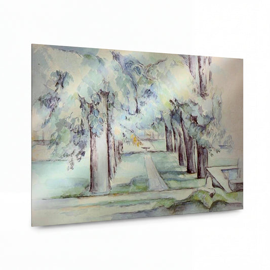 Obraz Paul Cézanne — Rybník a alej kaštanů v Jas de Bouffan — kovová reprodukce s vysokým leskem
