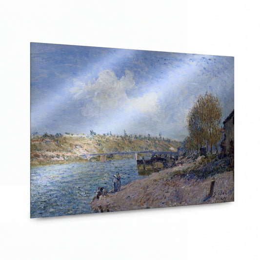Obraz Alfred Sisley — Laundresses at the River Bank — luxusní reprodukce na kovu — luxusní reprodukce na kovu