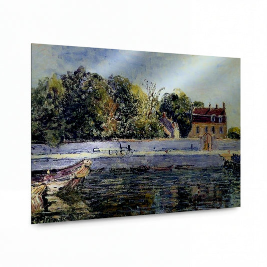 Obraz Alfred Sisley — Saint-Mammes - House on the Loing Canal — umělecký kovový obraz s vysokým leskem
