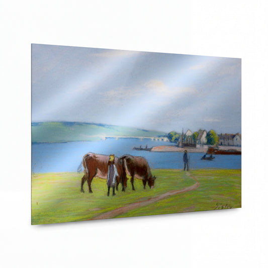 Obraz Alfred Sisley — The Cows at the Bank of the Seine at Saint-Mammes — kovová reprodukce s vysokým leskem — kovová reprodukce s vysokým leskem