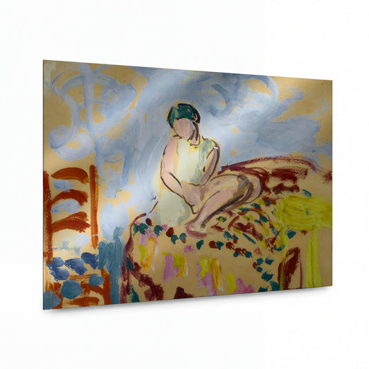Obraz Henri Lebasque — Young Woman in a Green Turban Seated on the Sofa — kovový obraz s vysokým leskem — kovový obraz s vysokým leskem