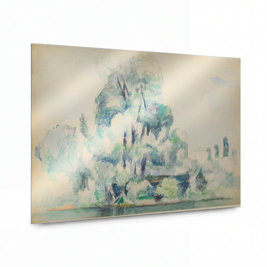 Obraz Paul Cézanne — A Stand of Trees along a River Bank — kovová reprodukce s vysokým leskem — kovová reprodukce s vysokým leskem