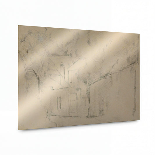 Obraz Paul Cézanne — Roofs, Houses, Walls of Gardens — reprodukce na kovovém panelu s vysokým leskem — reprodukce na kovovém panelu s vysokým leskem