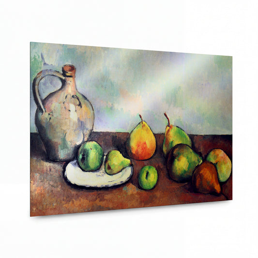 Obraz Paul Cézanne — Zátiší s džbánem a ovocem — umělecký kovový obraz s vysokým leskem — umělecký kovový obraz s vysokým leskem