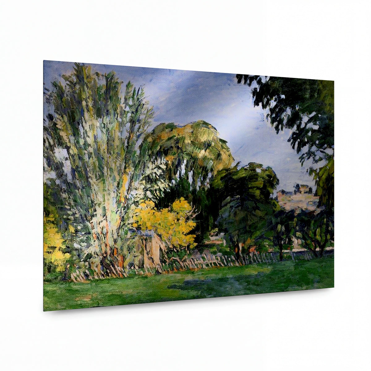 Obraz Paul Cézanne — Stromy v Jas de Bouffan — kovový obraz s vysokým leskem — kovový obraz s vysokým leskem