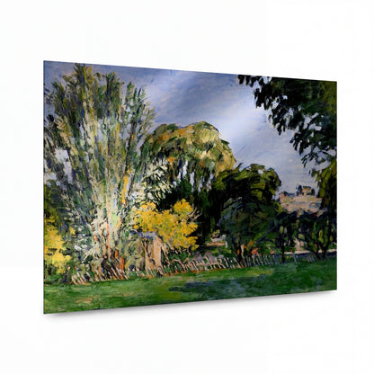 Obraz Paul Cézanne — Stromy v Jas de Bouffan — kovový obraz s vysokým leskem — kovový obraz s vysokým leskem