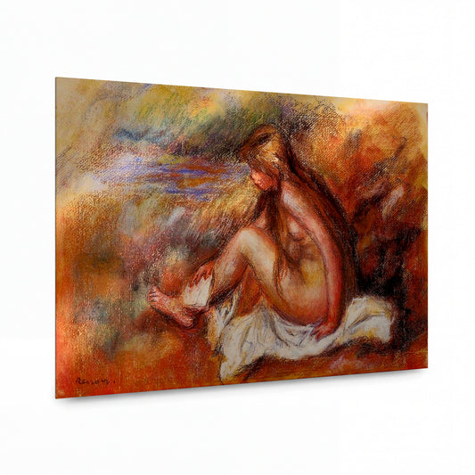 Obraz Pierre-Auguste Renoir — Bather Seated by the Sea — hliníkový panel s vysokým leskem — hliníkový panel s vysokým leskem