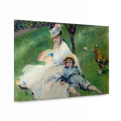 Obraz Pierre-Auguste Renoir — Camille Monet and Her Son Jean in the Garden at Argenteuil — kovový obraz s vysokým leskem — kovový obraz s vysokým leskem