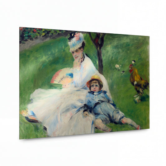 Obraz Pierre-Auguste Renoir — Camille Monet and Her Son Jean in the Garden at Argenteuil — kovový obraz s vysokým leskem — kovový obraz s vysokým leskem