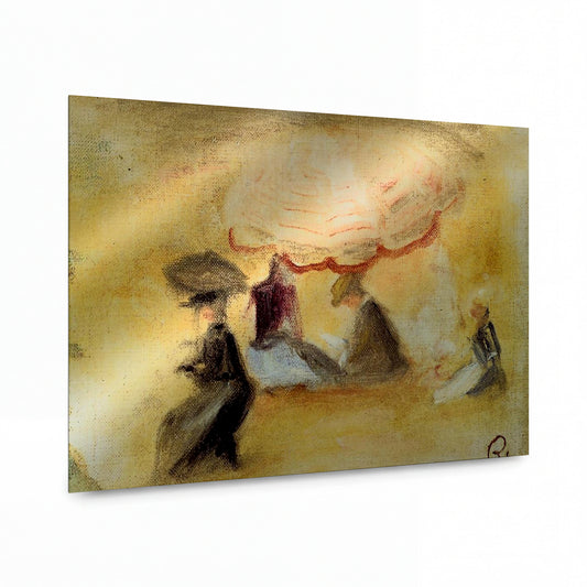 Obraz Pierre-Auguste Renoir — Pláž, postavy pod slunečníkem — kovový obraz s vysokým leskem