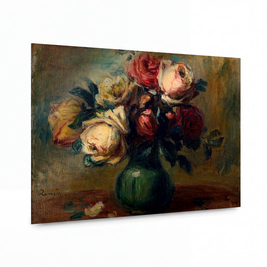 Obraz Pierre-Auguste Renoir — Roses in a Vase — luxusní reprodukce na kovu — luxusní reprodukce na kovu
