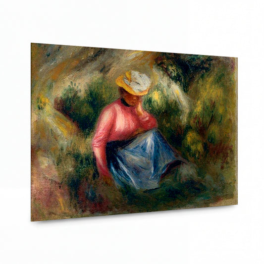 Obraz Pierre-Auguste Renoir — Seated Young Girl in Hat — lesklý kovový obraz