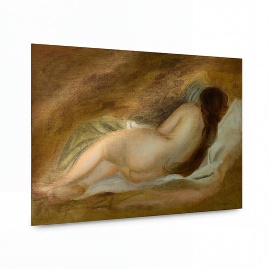 Obraz Pierre Auguste Renoir — Sleeping Nude, View from the Back — kovová reprodukce s vysokým leskem — kovová reprodukce s vysokým leskem