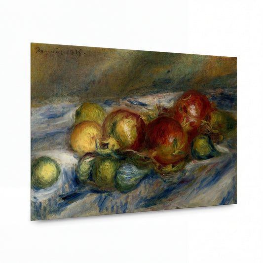 Obraz Pierre-Auguste Renoir — Zátiší s fíky a granátovými jablky — kovový obraz na hliníkovém panelu — kovový obraz na hliníkovém panelu