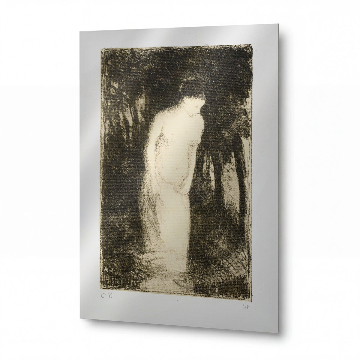Obraz Camille Pissarro — Bather — reprodukce na kovovém panelu s vysokým leskem