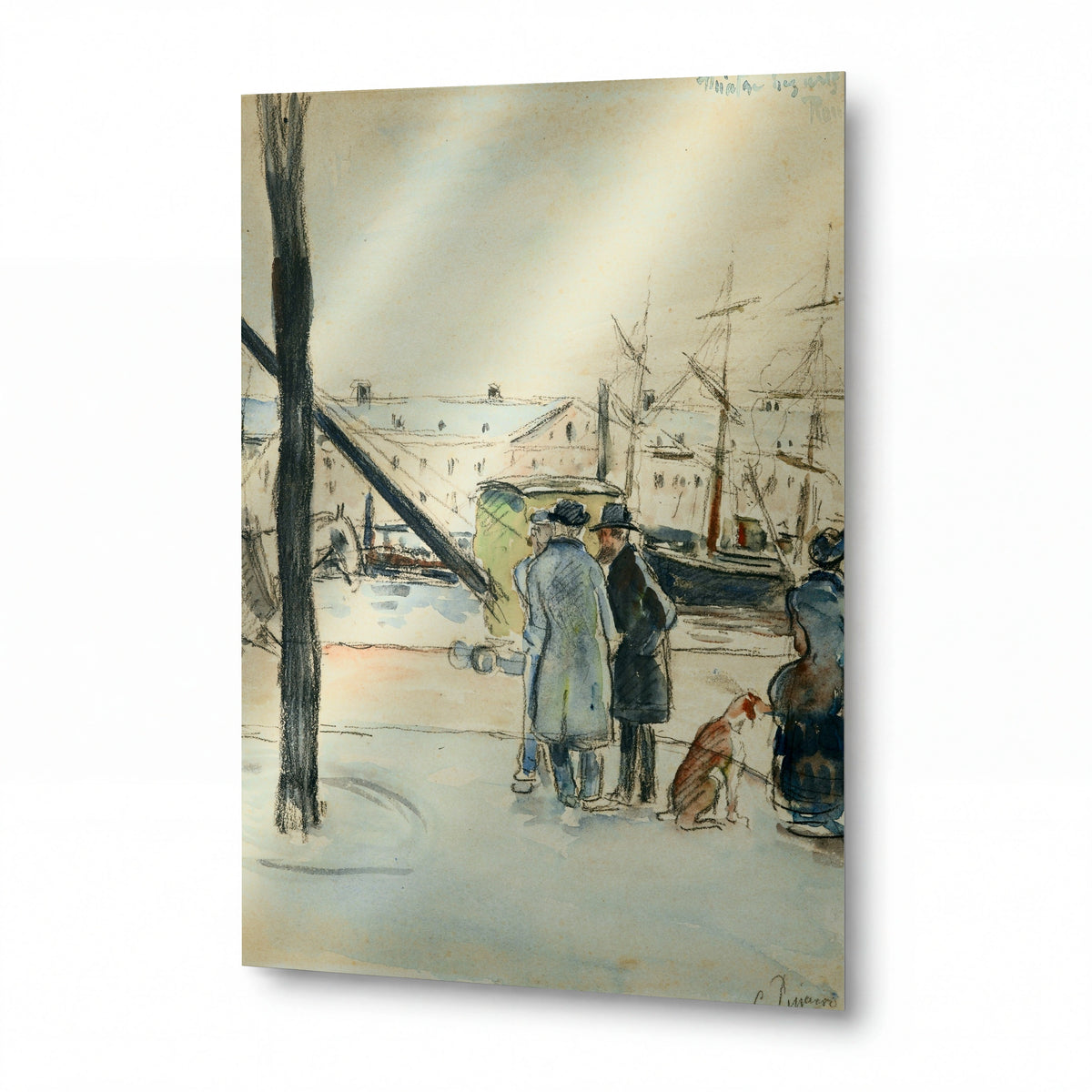 Obraz Camille Pissarro — The Quay in Rouen — kovový obraz na hliníkovém panelu — kovový obraz na hliníkovém panelu