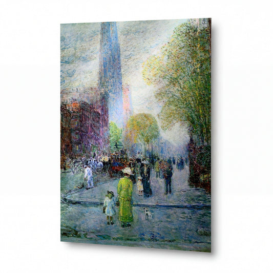 Obraz Frederick Childe Hassam — Cathedral Spires, Spring Morning, 1900 — reprodukce na lesklém hliníkovém panelu — reprodukce na lesklém hliníkovém panelu