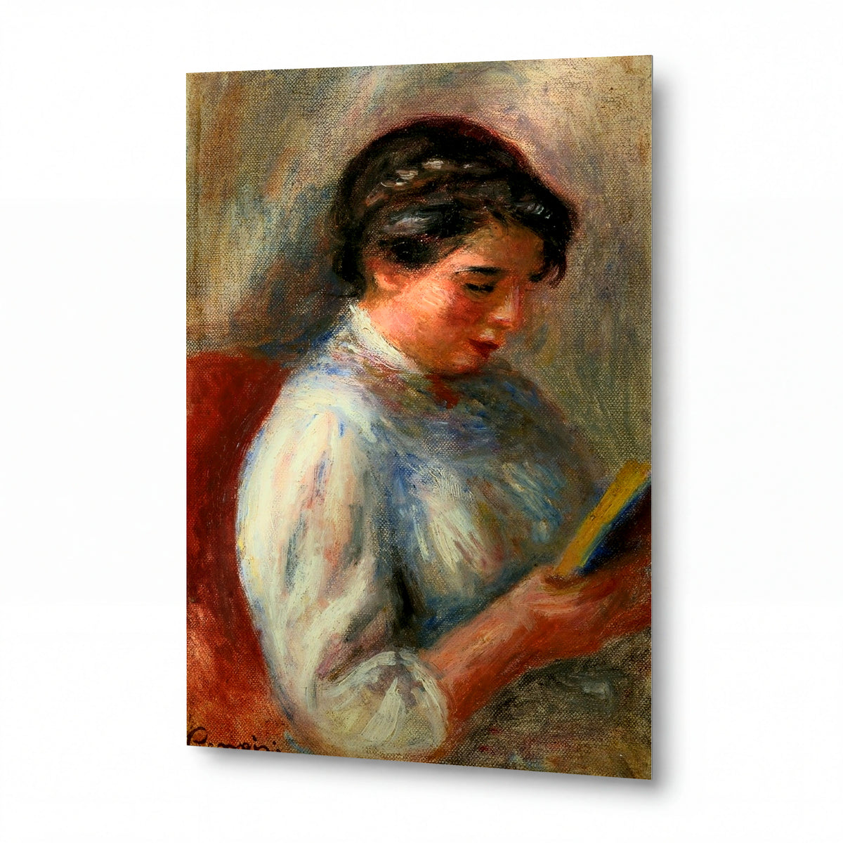 Obraz Pierre-Auguste Renoir — The Reader — kovová reprodukce s vysokým leskem — kovová reprodukce s vysokým leskem