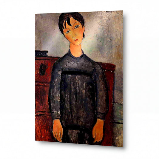 Obraz Amedeo Modigliani — Dívka v černé zástěře — kovový obraz na hliníkovém panelu — kovový obraz na hliníkovém panelu