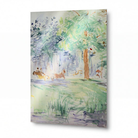 Obraz Berthe Morisot — Carriage in the Bois de Boulogne — reprodukce na kovovém panelu s vysokým leskem — reprodukce na kovovém panelu s vysokým leskem