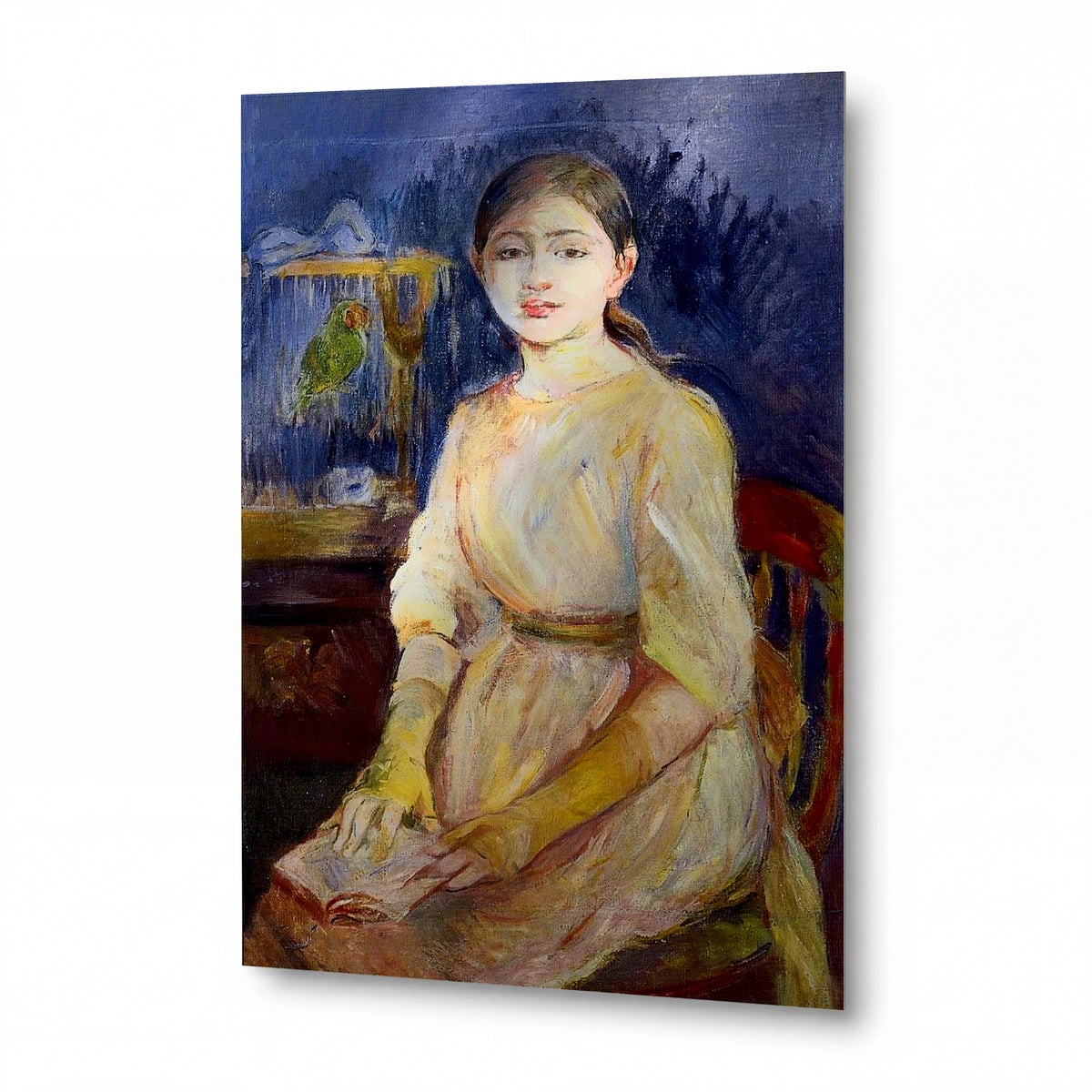 Obraz Berthe Morisot — Julie Manet with a Budgie — luxusní reprodukce na kovu — luxusní reprodukce na kovu
