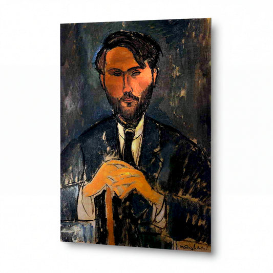Obraz Amedeo Modigliani — Portrét Leopolda Zborowského s holí — umělecký kovový obraz s vysokým leskem — umělecký kovový obraz s vysokým leskem