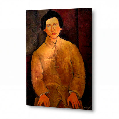 Obraz Amedeo Modigliani — Portrait de Chaïm Soutine — kovový obraz s vysokým leskem — kovový obraz s vysokým leskem
