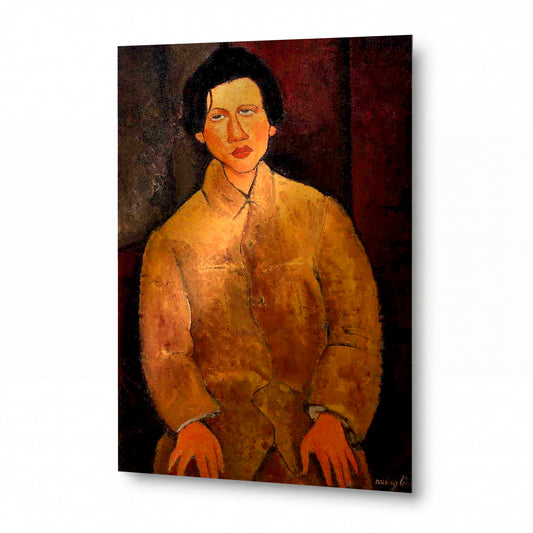 Obraz Amedeo Modigliani — Portrait de Chaïm Soutine — kovový obraz s vysokým leskem — kovový obraz s vysokým leskem