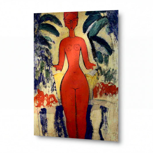 Obraz Amedeo Modigliani — Standing Nude with Garden Background — umělecká reprodukce na hliníku — umělecká reprodukce na hliníku