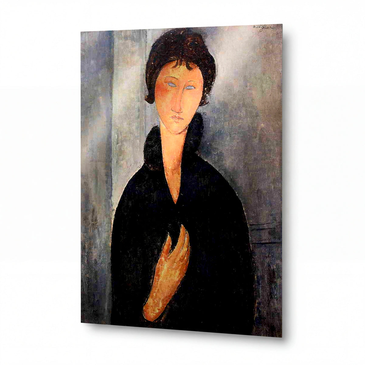 Obraz Amedeo Modigliani — Žena s modrýma očima — umělecká reprodukce na hliníku — umělecká reprodukce na hliníku