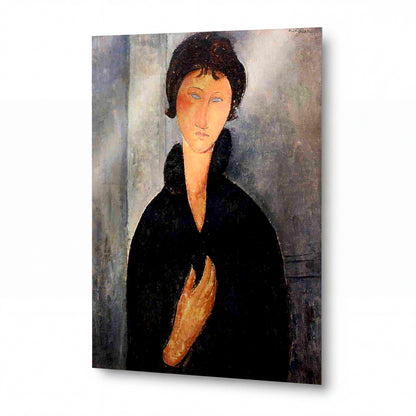 Obraz Amedeo Modigliani — Žena s modrýma očima — umělecká reprodukce na hliníku — umělecká reprodukce na hliníku