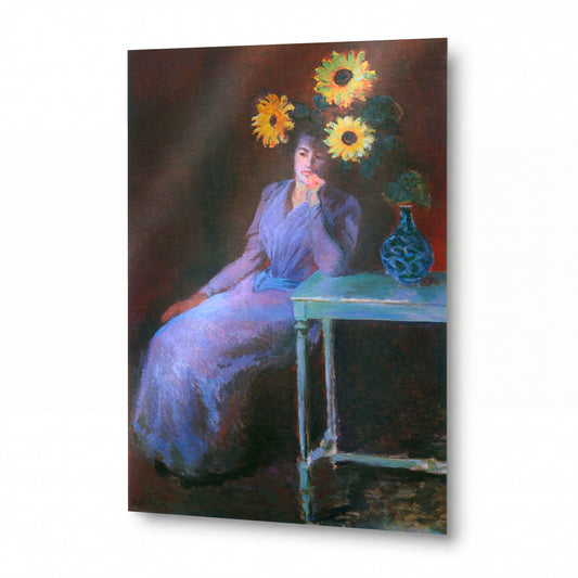 Obraz Claude Monet — Žena se slunečnicemi — umělecká reprodukce na hliníku — umělecká reprodukce na hliníku