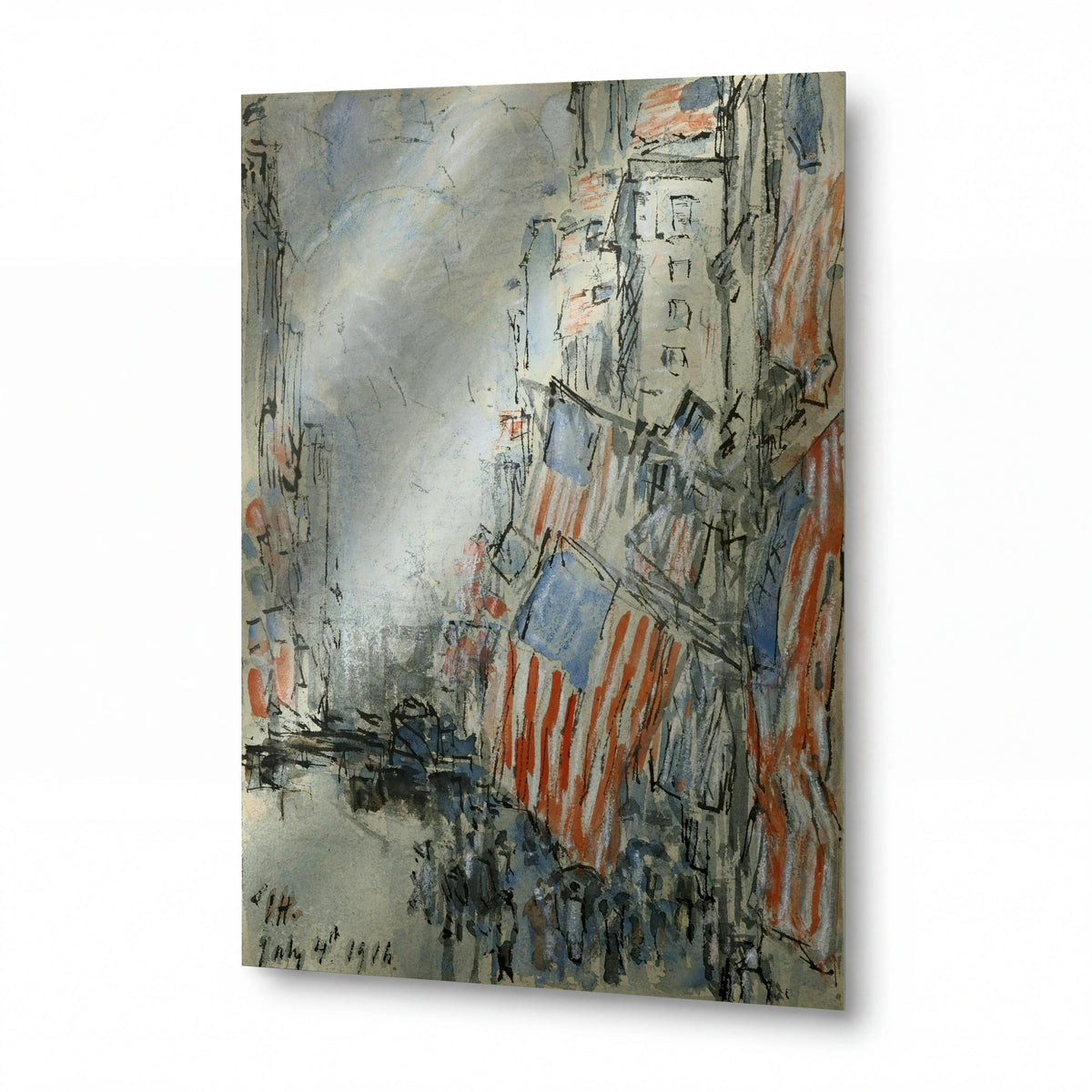 Obraz Childe Hassam — Flag Day, Fifth Avenue, July 4th 1916 — kovový obraz na hliníkovém panelu
