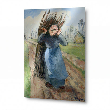 Obraz Camille Pissarro — Peasant Girl Carrying Brushwood — kovový obraz na hliníkovém panelu — kovový obraz na hliníkovém panelu